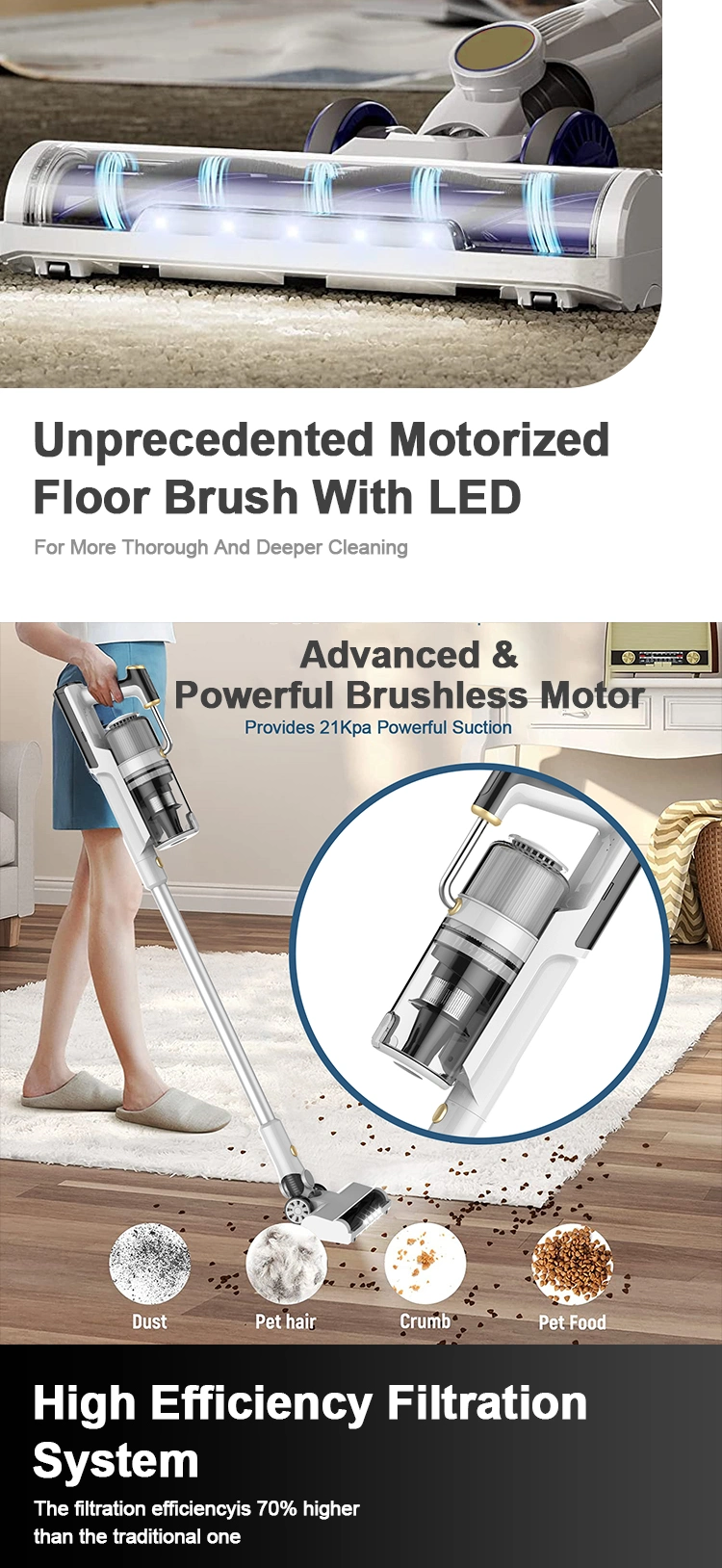 250W Large Suction Handy Home Cordless Stick Vacuum Cleaner Handheld Aspiradora Vacuum for Carpet